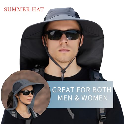 ZOORON UPF 50+ UV Protective Sun Hats for Men & Women, Wide Brim Hats for Hiking & Fishing, Neck Flap Protection Sun Hat