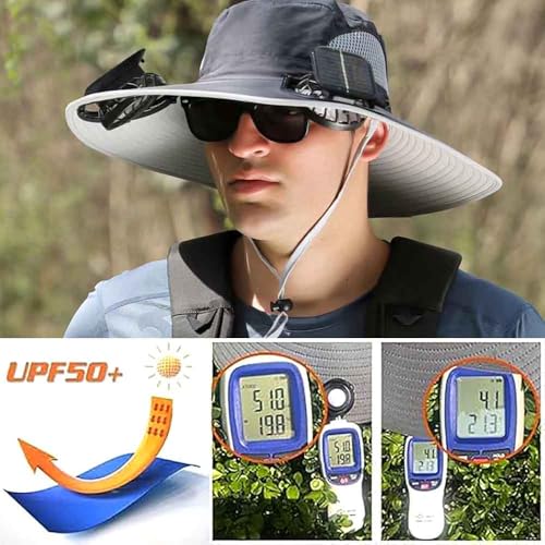 Solar Fan Hat, USB Powered Sun Hat with 2 Fans, Adjustable Angle, for Men and Women Fishing and Beach (US, Alpha, One Si