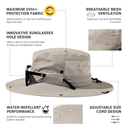 TOP-EX L/XL/XXL UV Protection Sun Hat for Men with Cooling Neck Flap Sunglass Lock Wide Brim Fishing Hats Waterproof & P