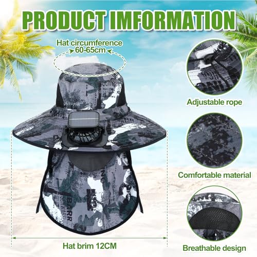 Berlune Solar Sun Hat with Fan Bucket Hat Removable UV Protection UPF 50+ Sun Protection Wide Brim