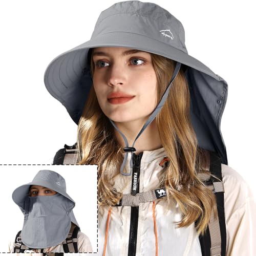 Rosoz UPF50+ Wide Brim Sun Hat for Men and Women with Neck Flap and Detachable Face Cover