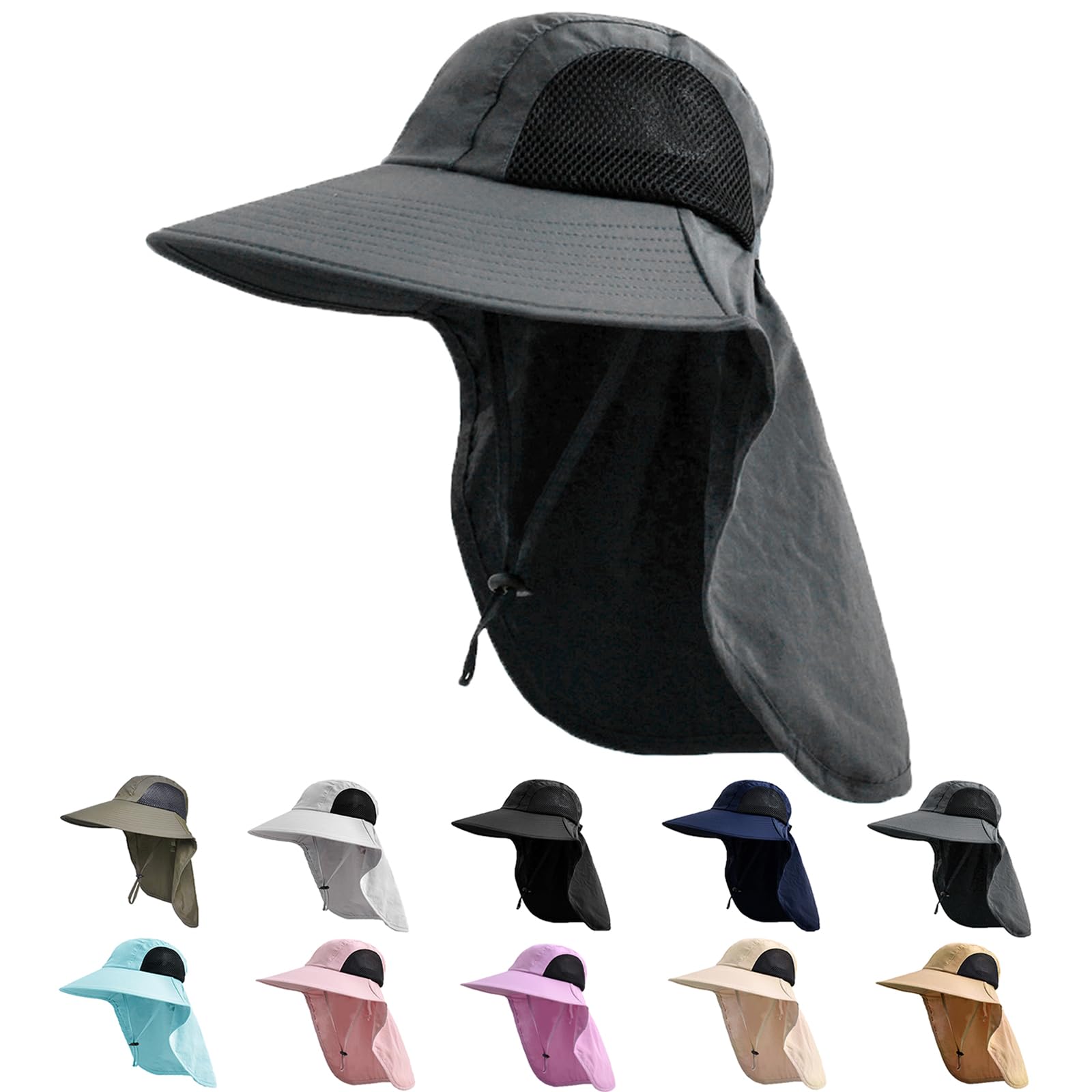 ZOORON UPF 50+ UV Protective Sun Hats for Men & Women, Wide Brim Hats for Hiking & Fishing, Neck Flap Protection Sun Hat
