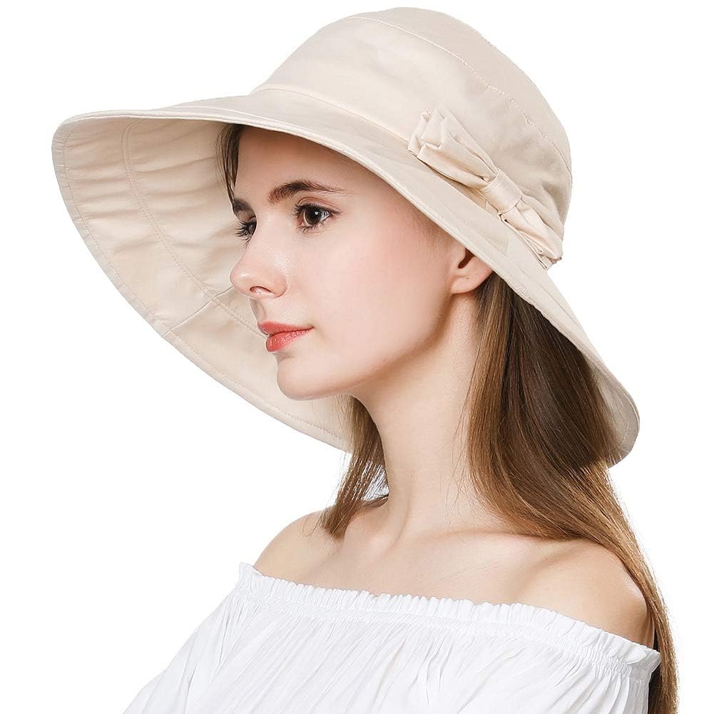 Comhats Women Summer UV Protection Packable Cotton Sun Hat Bucket Wide Brim Beach Gardening Travel 54-64CM  
Comhats Wom