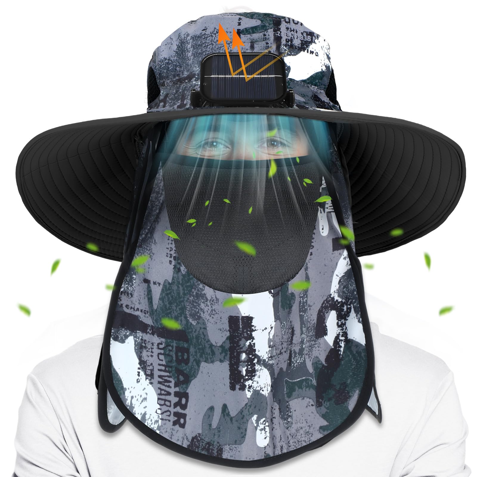 Berlune Solar Sun Hat with Fan Bucket Hat Removable UV Protection UPF 50+ Sun Protection Wide Brim